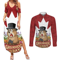 Funny Groundhog Day Couples Matching Summer Maxi Dress and Long Sleeve Button Shirt Canadian Maple Leaf - Wonder Print Shop