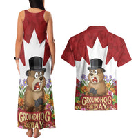 Funny Groundhog Day Couples Matching Tank Maxi Dress and Hawaiian Shirt Canadian Maple Leaf - Wonder Print Shop