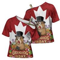 Funny Groundhog Day Cross Shoulder Shirt Canadian Maple Leaf - Wonder Print Shop