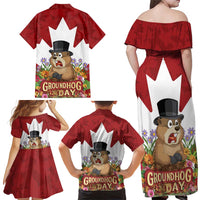 Funny Groundhog Day Family Matching Off Shoulder Maxi Dress and Hawaiian Shirt Canadian Maple Leaf - Wonder Print Shop