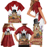 Funny Groundhog Day Family Matching Short Sleeve Bodycon Dress and Hawaiian Shirt Canadian Maple Leaf - Wonder Print Shop