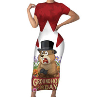 Funny Groundhog Day Family Matching Short Sleeve Bodycon Dress and Hawaiian Shirt Canadian Maple Leaf - Wonder Print Shop