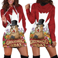 Funny Groundhog Day Hoodie Dress Canadian Maple Leaf - Wonder Print Shop