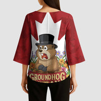 Funny Groundhog Day Kimono Sleeve Blouse Canadian Maple Leaf - Wonder Print Shop