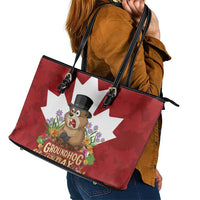 Funny Groundhog Day Leather Tote Bag Canadian Maple Leaf - Wonder Print Shop