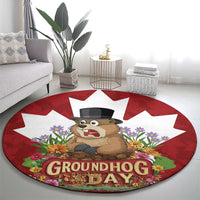 Funny Groundhog Day Round Carpet Canadian Maple Leaf - Wonder Print Shop