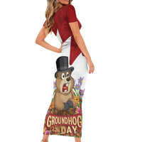 Funny Groundhog Day Short Sleeve Bodycon Dress Canadian Maple Leaf - Wonder Print Shop