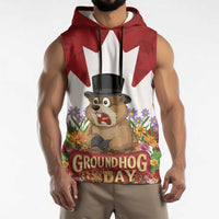 Funny Groundhog Day Sleeveless Hoodie Canadian Maple Leaf - Wonder Print Shop