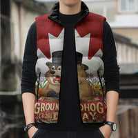 Funny Groundhog Day Sleeveless Puffer Jacket Canadian Maple Leaf - Wonder Print Shop