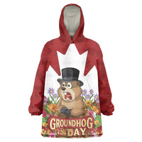 Funny Groundhog Day Wearable Blanket Hoodie Canadian Maple Leaf - Wonder Print Shop