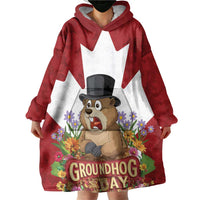 Funny Groundhog Day Wearable Blanket Hoodie Canadian Maple Leaf - Wonder Print Shop