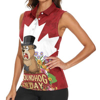 Funny Groundhog Day Women Sleeveless Polo Shirt Canadian Maple Leaf - Wonder Print Shop