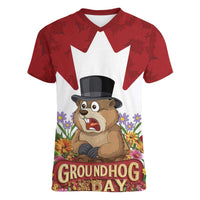 Funny Groundhog Day Women V-Neck T-Shirt Canadian Maple Leaf - Wonder Print Shop