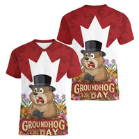 Funny Groundhog Day Women V-Neck T-Shirt Canadian Maple Leaf - Wonder Print Shop