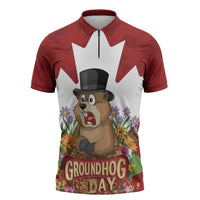 Funny Groundhog Day Zipper Polo Shirt Canadian Maple Leaf - Wonder Print Shop