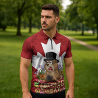 Funny Groundhog Day Zipper Polo Shirt Canadian Maple Leaf - Wonder Print Shop