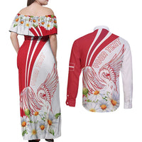 Personalized Denmark Couples Matching Off Shoulder Maxi Dress and Long Sleeve Button Shirt Mute Swan With Marguerite Daisy