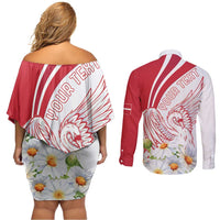 Personalized Denmark Couples Matching Off Shoulder Short Dress and Long Sleeve Button Shirt Mute Swan With Marguerite Daisy