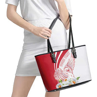 Personalized Denmark Leather Tote Bag Mute Swan With Marguerite Daisy