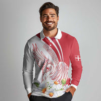 Personalized Denmark Long Sleeve Polo Shirt Mute Swan With Marguerite Daisy