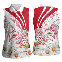 Personalized Denmark Women Sleeveless Polo Shirt Mute Swan With Marguerite Daisy