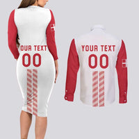Custom Denmark Football Couples Matching Long Sleeve Bodycon Dress and Long Sleeve Button Shirt Danish Dynamite White Version