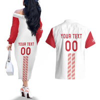 Custom Denmark Football Couples Matching Off The Shoulder Long Sleeve Dress and Hawaiian Shirt Danish Dynamite White Version