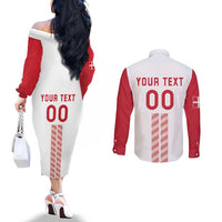 Custom Denmark Football Couples Matching Off The Shoulder Long Sleeve Dress and Long Sleeve Button Shirt Danish Dynamite White Version