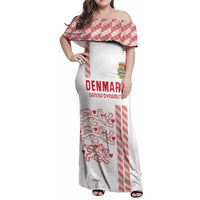 Custom Denmark Football Family Matching Off Shoulder Maxi Dress and Hawaiian Shirt Danish Dynamite White Version