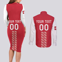 Custom Denmark Football Couples Matching Long Sleeve Bodycon Dress and Long Sleeve Button Shirt Danish Dynamite Red Version