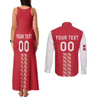 Custom Denmark Football Couples Matching Tank Maxi Dress and Long Sleeve Button Shirt Danish Dynamite Red Version
