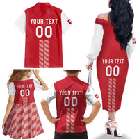 Custom Denmark Football Family Matching Off The Shoulder Long Sleeve Dress and Hawaiian Shirt Danish Dynamite Red Version