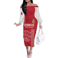 Custom Denmark Football Family Matching Off The Shoulder Long Sleeve Dress and Hawaiian Shirt Danish Dynamite Red Version
