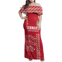 Custom Denmark Football Family Matching Off Shoulder Maxi Dress and Hawaiian Shirt Danish Dynamite Red Version
