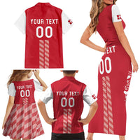 Custom Denmark Football Family Matching Short Sleeve Bodycon Dress and Hawaiian Shirt Danish Dynamite Red Version