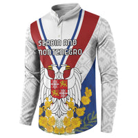 Personalized Serbia and Montenegro National Day Button Sweatshirt Coat Of Arms Flag Style Since1992