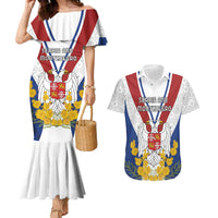 Personalized Serbia and Montenegro National Day Couples Matching Mermaid Dress and Hawaiian Shirt Coat Of Arms Flag Style Since1992