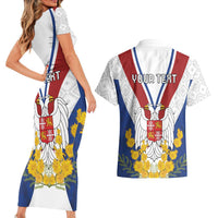 Personalized Serbia and Montenegro National Day Couples Matching Short Sleeve Bodycon Dress and Hawaiian Shirt Coat Of Arms Flag Style Since1992