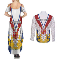 Personalized Serbia and Montenegro National Day Couples Matching Summer Maxi Dress and Long Sleeve Button Shirt Coat Of Arms Flag Style Since1992