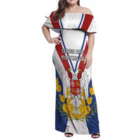 Personalized Serbia and Montenegro National Day Family Matching Off Shoulder Maxi Dress and Hawaiian Shirt Coat Of Arms Flag Style Since1992