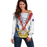 Personalized Serbia and Montenegro National Day Off Shoulder Sweater Coat Of Arms Flag Style Since1992