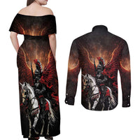 Polish Winged Hussars Couples Matching Off Shoulder Maxi Dress and Long Sleeve Button Shirt Polska Legendary Cavalry Warrior
