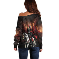 Polish Winged Hussars Off Shoulder Sweater Polska Legendary Cavalry Warrior