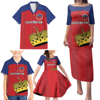 Custom Liechtenstein Football Family Matching Puletasi and Hawaiian Shirt Come On The Blue-Reds