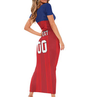 Custom Liechtenstein Football Short Sleeve Bodycon Dress Come On The Blue-Reds