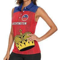 Custom Liechtenstein Football Women Sleeveless Polo Shirt Come On The Blue-Reds