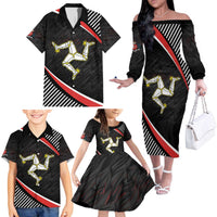 Personalized Isle of Man Family Matching Off The Shoulder Long Sleeve Dress and Hawaiian Shirt Quocunque Jeceris Stabit