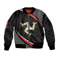Personalized Isle of Man Sleeve Zip Bomber Jacket Quocunque Jeceris Stabit
