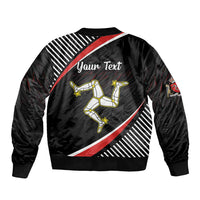Personalized Isle of Man Sleeve Zip Bomber Jacket Quocunque Jeceris Stabit