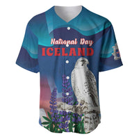 Personalized Iceland National Day Baseball Jersey Gyrfalcon With Lupine Flower